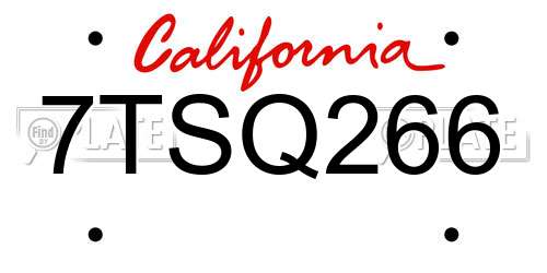 7TSQ266 California License Plate