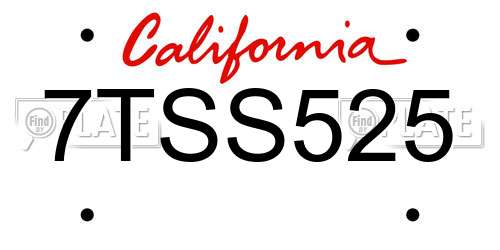 7TSS525 California License Plate