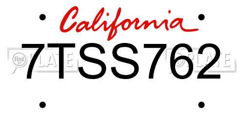 7TSS762 California License Plate
