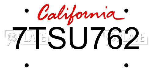 7TSU762 California License Plate