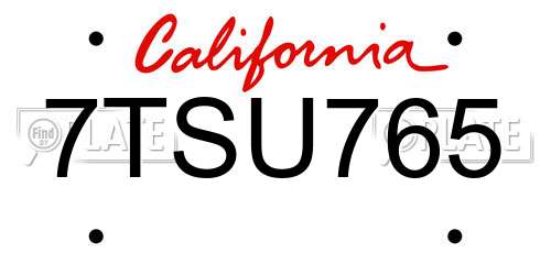 7TSU765 California License Plate