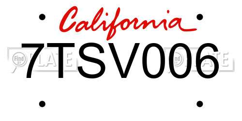 7TSV006 California License Plate