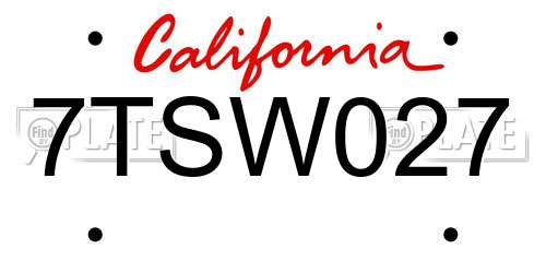 7TSW027 California License Plate