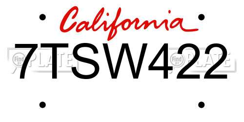 7TSW422 California License Plate