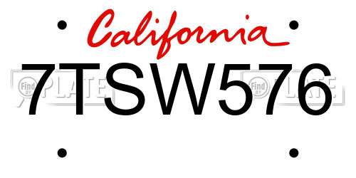 7TSW576 California License Plate
