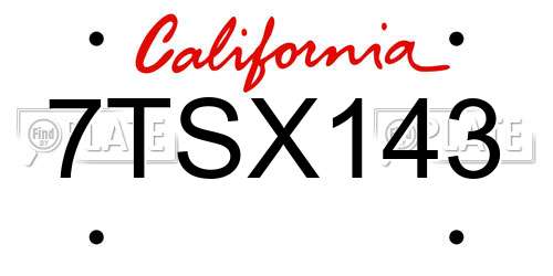 7TSX143 California License Plate