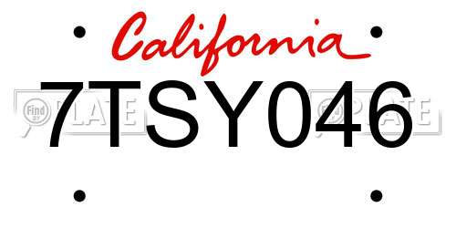 7TSY046 California License Plate