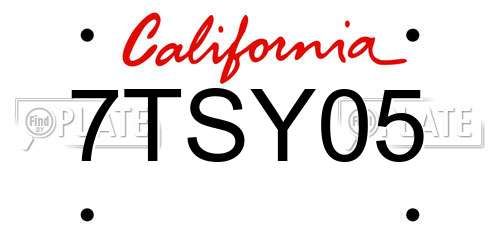7TSY05 California License Plate