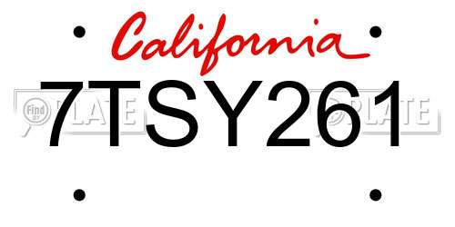 7TSY261 California License Plate