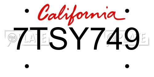 7TSY749 California License Plate