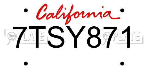 7TSY871 California License Plate