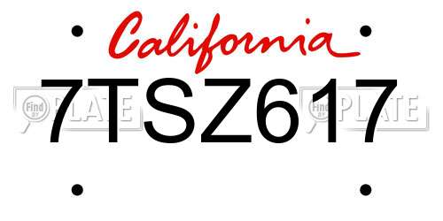 7TSZ617 California License Plate