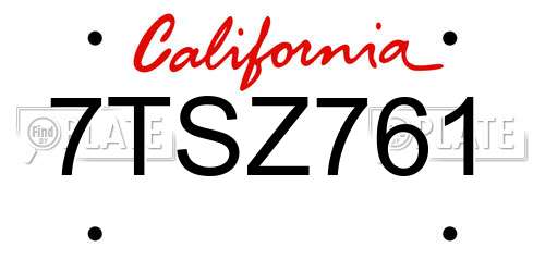 7TSZ761 California License Plate