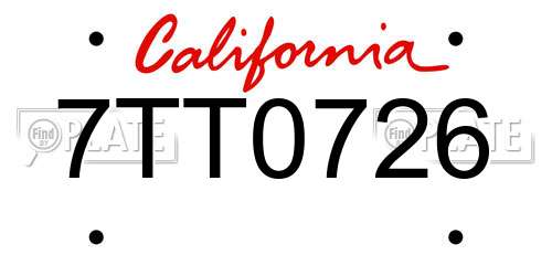 7TT0726 California License Plate