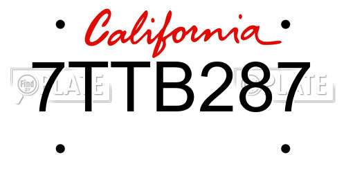 7TTB287 California License Plate
