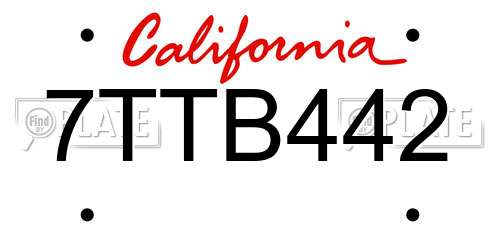 7TTB442 California License Plate