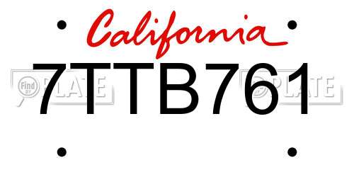 7TTB761 California License Plate