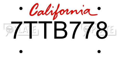 7TTB778 California License Plate