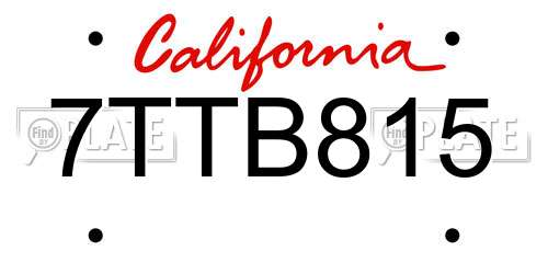 7TTB815 California License Plate