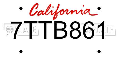 7TTB861 California License Plate