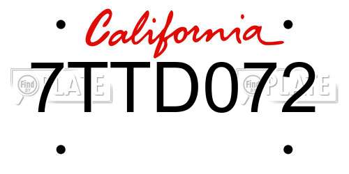 7TTD072 California License Plate