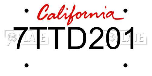 7TTD201 California License Plate