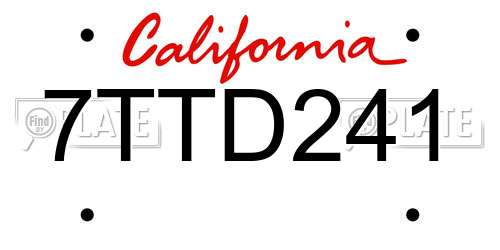7TTD241 California License Plate