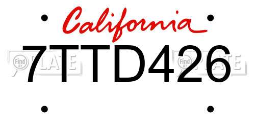 7TTD426 California License Plate
