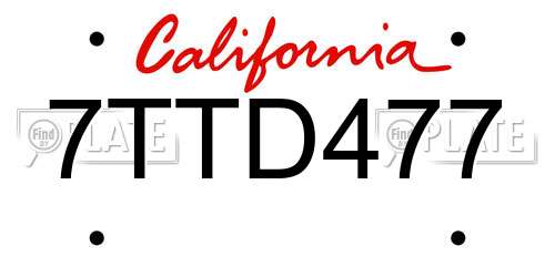 7TTD477 California License Plate