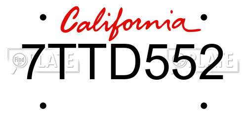 7TTD552 California License Plate