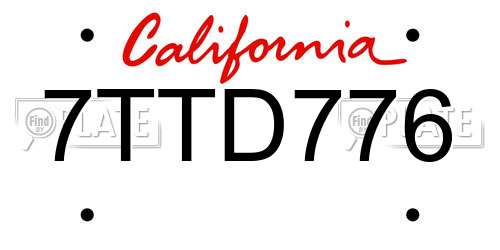 7TTD776 California License Plate
