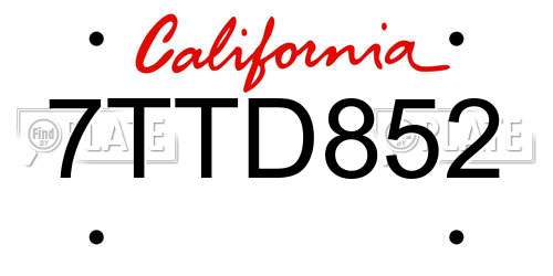7TTD852 California License Plate