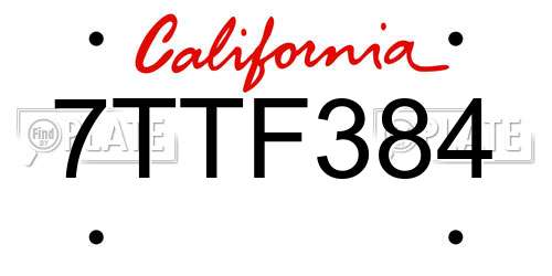 7TTF384 California License Plate