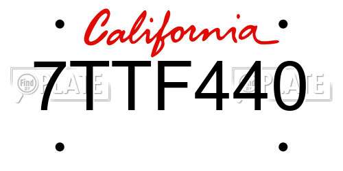 7TTF440 California License Plate
