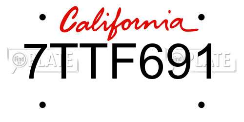 7TTF691 California License Plate