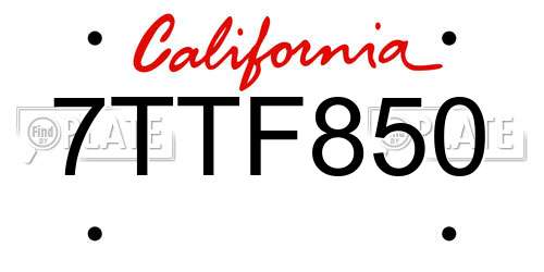 7TTF850 California License Plate