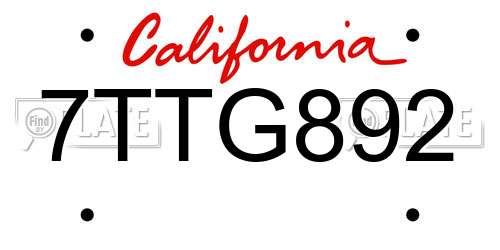 7TTG892 California License Plate