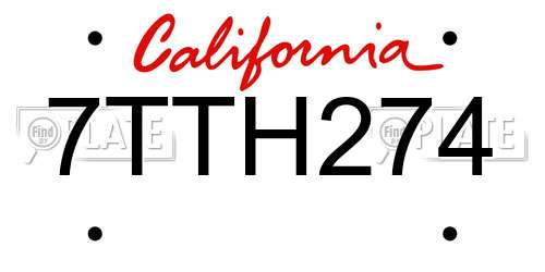 7TTH274 California License Plate