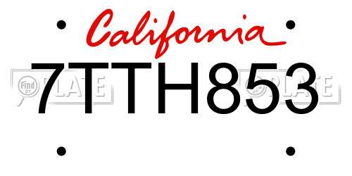 7TTH853 California License Plate