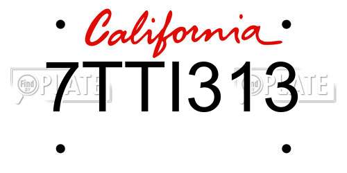 7TTI313 California License Plate