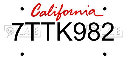 7TTK982 California License Plate