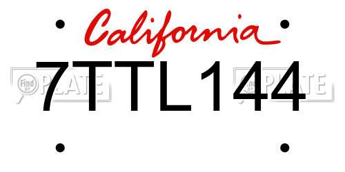7TTL144 California License Plate