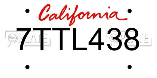 7TTL438 California License Plate