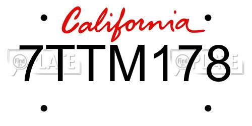 7TTM178 California License Plate