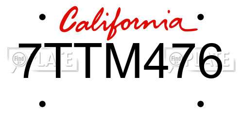 7TTM476 California License Plate