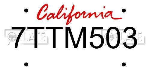 7TTM503 California License Plate