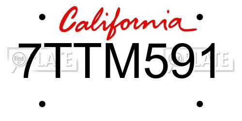 7TTM591 California License Plate