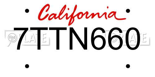 7TTN660 California License Plate