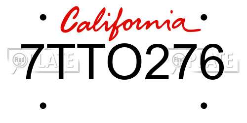 7TTO276 California License Plate