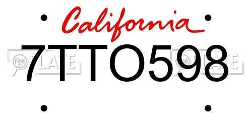 7TTO598 California License Plate